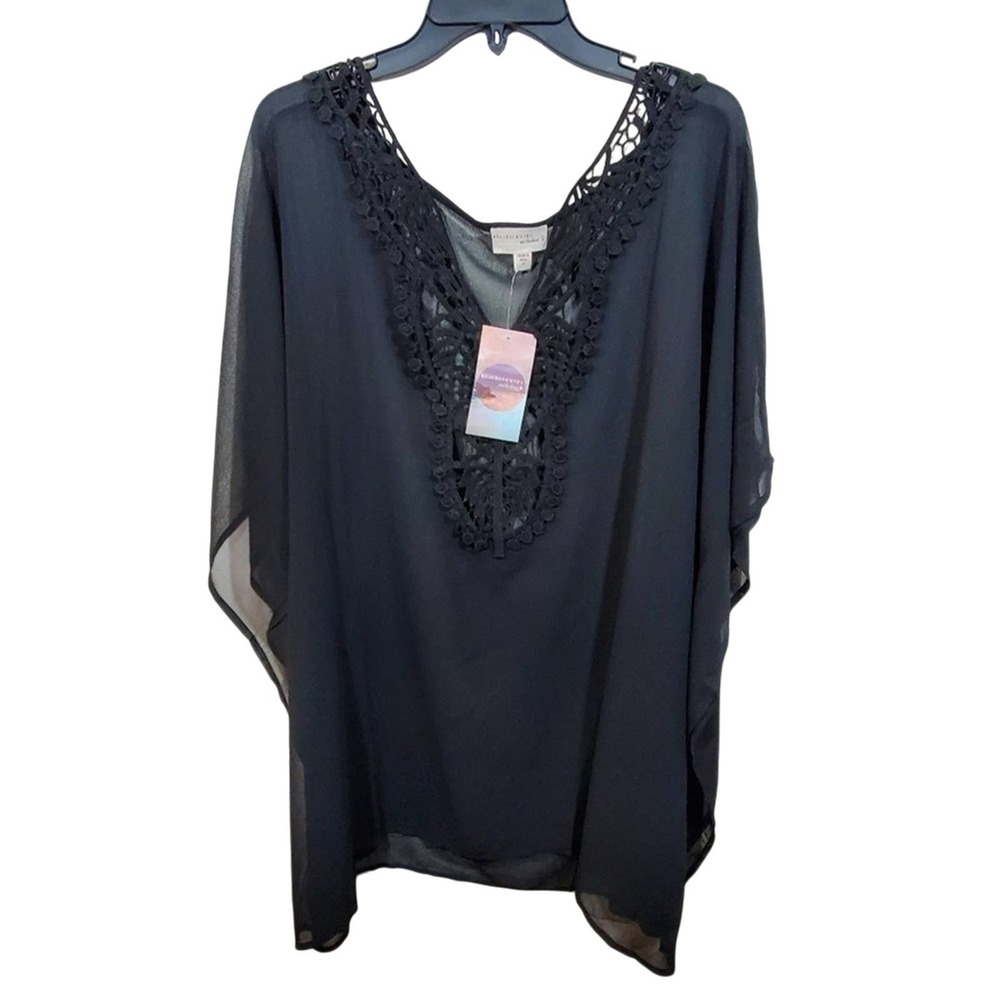 Beach boho crocheted lace sheer swim suit coverup Flowy Kaftan Top Blouse 2X New